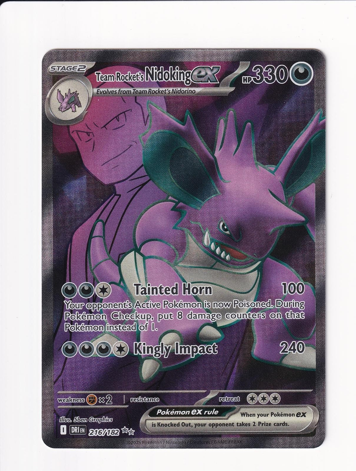 Team Rocket's Nidoking ex 216/182 Ultra Rare Destined Rivals Pokemon Holo NM