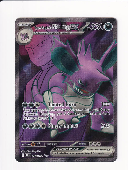 Team Rocket's Nidoking ex 216/182 Ultra Rare Destined Rivals Pokemon Holo NM