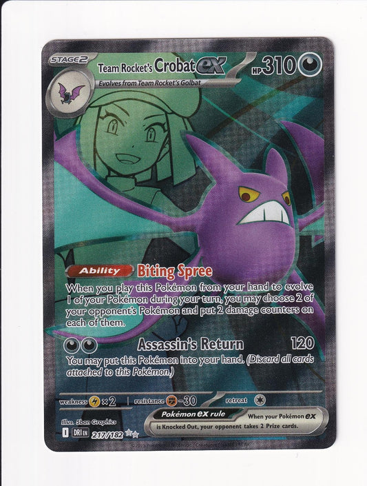 Team Rocket's Crobat ex 217/182 Ultra Rare Destined Rivals Pokemon Holo NM